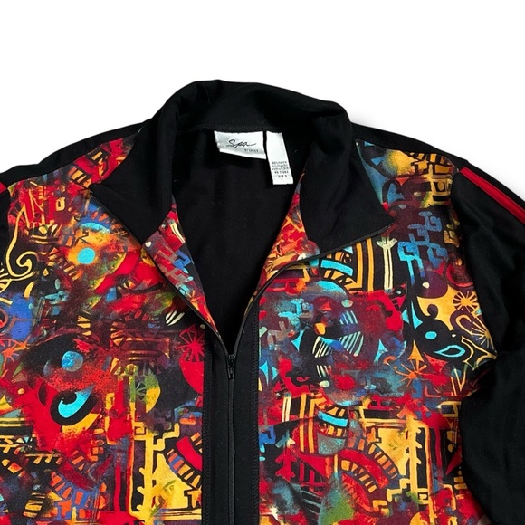 Vintage Spa by Chicos Knit Jacket Artsy Boho Colorful Print Pockets Full Zip XL - Picture 4 of 9